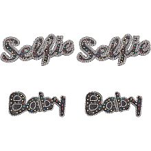 SUPERFINDINGS 4Pcs 2 Style Iron on Patches Word Baby Selfie Glitter Hotfix Rhineston Patches Word Patch Iron on Appliques Sew on Patches for Jackets Hat Clothing Bags Repair Decoration