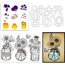 GLOBLELAND Canned Vase Theme Silicone Clear Stamps Metal Flowers Vase Cutting Die Cuts PET Craft Stencils Template for Card Making and DIY Embossing Scrapbooking Craft Decor