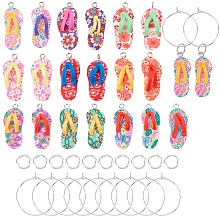 SUNNYCLUE 1 Box 40Pcs Wine Glass Charms DIY Polymer Clay Flip Flops Drink Charm Markers Random Wine Tags Glasses with Wine Glass Rings for Holiday Birthday Beach Wine Accessories Party Favors