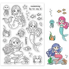 GLOBLELAND 1Sheet Mermaid and Ocean Critters Clear Stamp Coral and Crab Transparent Silicone Stamp Summer and Shell Stamp for Scrapbook Journal Card Making