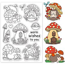 GLOBLELAND Mushroom Hedgehog Clear Stamps Mushroom House Silicone Stamps Rubber Transparent Rubber Seal Stamps for Card Making DIY Scrapbooking Crafting Decoration