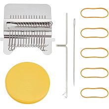 AHANDMAKER Small Weaving Loom Set, Speedweave Darning Type Stainless Steel Loom with Flat Round Plate, Crochet Hook, Needle and Rubber Elastic Band for Beginner DIY Weaving Repair Jean Sock Clothes