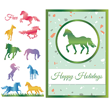 GLOBLELAND 2Pcs Horse Hot Foil Plate Metal Animals Horse Words Grass Foil Plates Dies Emboss Molds for Card Making DIY Scrapbooking Photo Album Decorative