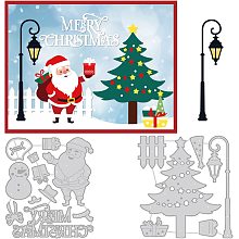 BENECREAT 2 Styles Merry Christmas Metal Cutting Dies Stencil, Christmas Tree Santa Claus Street Light Dies Cuts for Card Making Embossing DIY Stencils Scrapbooking Craft