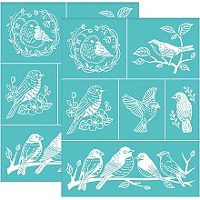 OLYCRAFT 2 Pcs Silk Screen Stencils Bird Pattern Self-Adhesive Silk Screen Printing Stencil Branch Reusable Mesh Transfer for Painting on Wood, DIY Decoration T-Shirt Fabric 8.7x11 Inch