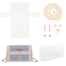 WADORN DIY Crochet Bag Making Kits, Including Plastic Mesh Canvas Sheets, Needles, Alloy Clasp and Crossbody Chain, Light Gold