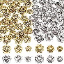 PandaHall Elite 360pcs Flower Bead Caps, 2 Shapes Tibetan Alloy End Caps Antique Golden Silver Spacer Beads Caps 8/10/12mm Jewelry Spacer Caps for Jewelry Earrings Bracelets Necklaces Making, 3 Sizes