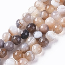 Honeyhandy Natural Striped Agate/Banded Agate Beads Strands, Dyed & Heated, Round, Peru, 8mm, Hole: 1.2mm, about 47pcs/strand, 14.96 inch(38cm)