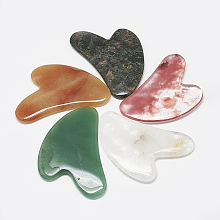 ARRICRAFT Natural Mixed Gemstone Gua Sha Boards, Scraping Massage Tools, Gua Sha Facial Tools, Heart, 81~84x58~60x7~8mm