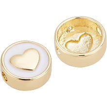 BENECREAT 10Pcs Flat Round with Heart Brass Enamel Beads 18K Gold Plated Round Brass Beads for Necklace Bracelet Jewelry Making