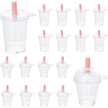 Beebeecraft 24Pcs 2 Style Tea Cup Charms Mini Milk Tea Bottle Keychain Accessories Dollhouse Transparent Cup Pendants for Miniature Doll(2.4x1.7inch)