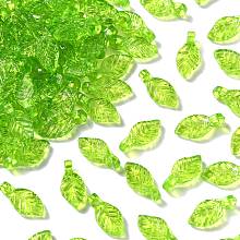 Honeyhandy 100Pcs Transparent Acrylic Charms, Leaf Charm, Green, 10.5x5x3.5mm, Hole: 1.4mm