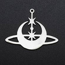 Honeyhandy 201 Stainless Steel Pendants, Laser Cut, Moon, Stainless Steel Color, 28x35x1mm, Hole: 1.5mm