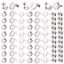 SOFPLATE 60Pcs 3 Style 304 Stainless Steel Stud Earring Findings, with Hole & Earring Backs, Flat Round & Donut, Stainless Steel Color, 10~13x1~2mm, Hole: 1.4~1.5mm, Pin: 0.8mm, 20pcs/style