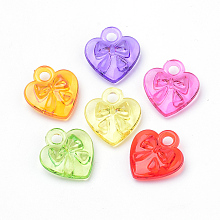 Honeyhandy Transparent Acrylic Charms, Heart with Bowknot, Mixed Color, 17.5x16x6mm, Hole: 2.5mm, about 780pcs/500g