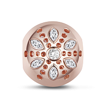 SHEGRACE 925 Sterling Silver Cubic Zirconia European Beads, Symmetrical Flower Petals, Rose Gold, 10.9x11.82x12.99mm, Hole: 4.57mm