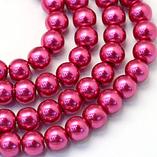 Baking Painted Pearlized Glass Pearl Round Bead Strands, Medium Violet Red, 8~9mm, Hole: 1mm; about 105pcs/strand, 31.4 inches