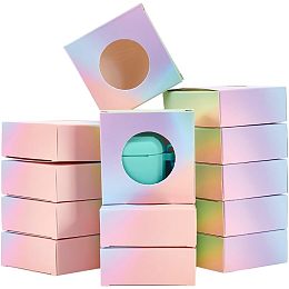 BENECREAT 30 Pack Gradient Color Smoke Kraft Paper Boxes with Round Window, 6.50x4.13x0.06 inch Present Packaging Box for Chocolates, Handmade Soap, Cosmetic Samples