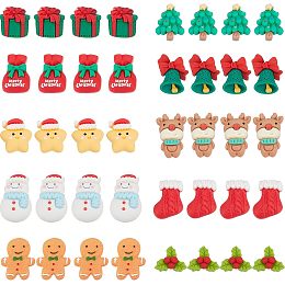 SUNNYCLUE 1 Box 40Pcs 10 Styles Christmas Cabochons Christmas Flat Back Charms Christmas Tree Snowman Gingerbread Man Winter Cabochon for Embellishments Scrapbooking DIY Hairpin Cell Phone Case Decor