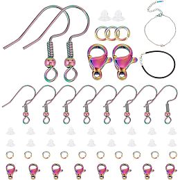 CREATCABIN 164Pcs Jewelry Making Kits Mixed Color Earring Hooks Stainless Steel Lobster Claw Clasps with Jump Rings Silicone Ear Nuts Metal Chain Leather Bracelet for Earring Bracelets Making Supplies