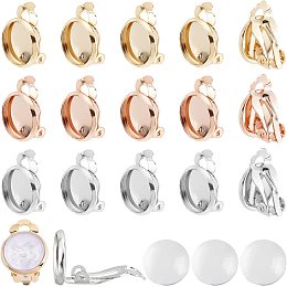 DICOSMETIC 30Pcs 3 Colors Clip-on Earring Setting and 30Pcs Transparent Glass Cabochons Stainless Steel Non-Pierced Earrings Converter Golden and Rose Gold Earring Findings for DIY Jewelry Making