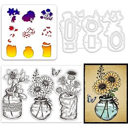 GLOBLELAND Canned Vase Theme Silicone Clear Stamps Metal Flowers Vase Cutting Die Cuts PET Craft Stencils Template for Card Making and DIY Embossing Scrapbooking Craft Decor