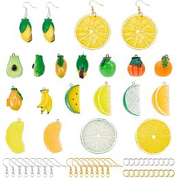 NBEADS 32 Pcs Cute Fruit Pendant Charms, Fruit Earring Making Kits, Includes 10 Styles Fruit Beads, 64 Pcs Earring Hooks and 64 Pcs Jump Rings for Earring Making