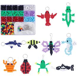 SUNNYCLUE 1 Box DIY 10 Sets Bead Animals Keychain Kit 8mm Large Hole Pony Beads Pets Animal Video Tutorials Red Green Gecko Lizard Beading Animal Bead Pet Key Chains Polyester Cord String for Crafts