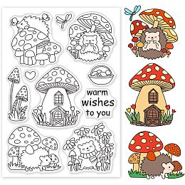 GLOBLELAND Mushroom Hedgehog Clear Stamps Mushroom House Silicone Stamps Rubber Transparent Rubber Seal Stamps for Card Making DIY Scrapbooking Crafting Decoration