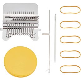 AHANDMAKER Small Weaving Loom Set, Speedweave Darning Type Stainless Steel Loom with Flat Round Plate, Crochet Hook, Needle and Rubber Elastic Band for Beginner DIY Weaving Repair Jean Sock Clothes