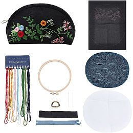 WADORN DIY Embroidery Coin Purse Kit, Handmade Embroidery Crescent Bag Cross Stitch Kit with Instruction Flower Pattern 6.7×4.7 Inch Needlework Sewing Craft Pencil Case Making Materials for Beginner