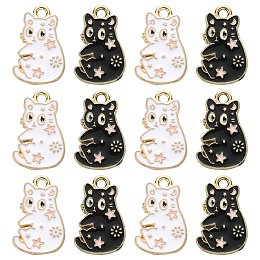 Honeyhandy 20Pcs 2 Styles Alloy Enamel Pendants, Cat Charms, Light Gold, Mixed Color, 20x12.5x1.3mm, Hole: 2mm, 10pcs/style