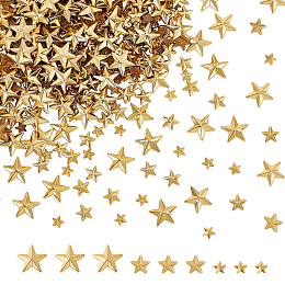 Arricraft 600 Pcs Star Hotfix Iron On, 4/6/10mm Star Embellishments Flat Back Mini Rhinestone Appliques Punk Rivets Metal Star Studs for Costume Decoration Accessories DIY Craft, Golden