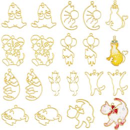 OLYCRAFT 20pcs Cat Theme Open Bezel Charms Lovely Cat Mouse Animal Pendants Alloy Frame Pendants Golden Hollow Resin Frames with Loop for Resin Jewelry Making - 10 Styles