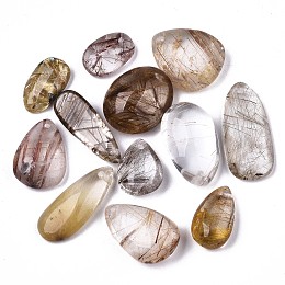 Honeyhandy Natural Rutilated Quartz Pendants, Nuggets, 15~29x9~15x5~8mm, Hole: 1mm