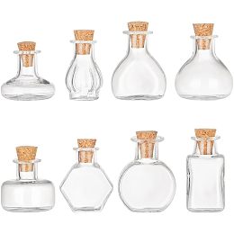 PandaHall Elite 8 Style Mini Glass Bottles Clear Glass Jars Empty Wishing Bottles with Cork Stoppers Tiny Drifting Bottle Spell Jars for Wedding Party Decoration Halloween Favors DIY Crafts Making