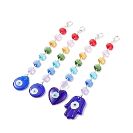 Honeyhandy Handmade Lampwork Evil Eye Pendants Decoration, Octagon Electroplate Glass Beaded Suncatchers, with Zinc Alloy Lobster Claw Clasps, Teardrop/Flat Round/Heart/Palm, Mixed Color, 190~208mm