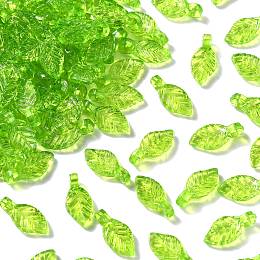 Honeyhandy 100Pcs Transparent Acrylic Charms, Leaf Charm, Green, 10.5x5x3.5mm, Hole: 1.4mm