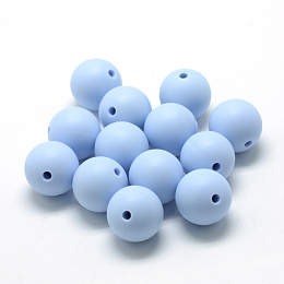 Honeyhandy Food Grade Eco-Friendly Silicone Beads, Round, Light Steel Blue, 14~15mm, Hole: 2mm