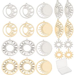 SUNNYCLUE 1 Box 20PCS 5 Style Stainless Steel Sun Moon Stars Charms Moon Charms for Bracelets Making Charms Pendants for DIY Jewelry Making Charms Necklace Crafting Earrings