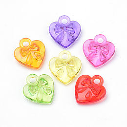 Honeyhandy Transparent Acrylic Charms, Heart with Bowknot, Mixed Color, 17.5x16x6mm, Hole: 2.5mm, about 780pcs/500g