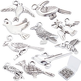 SUNNYCLUE 80Pcs 10 Style Tibetan Style Pendants, Bird & Hummingbird & Parrot, Antique Silver, 8pcs/style