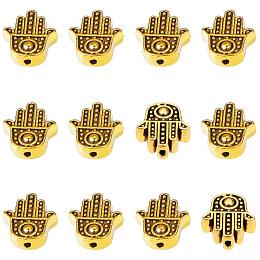 PandaHall Elite 100pcs Hamsa Beads Tibetan Alloy Hamsa Hand Beads Antique Golden Jewelry Spacers for Bracelet Jewelry Making, 12x10mm, Hole: 1.5mm