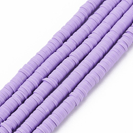 Honeyhandy Handmade Polymer Clay Bead Strands, Heishi Beads, Disc/Flat Round, Lilac, 4x0.5~1mm, Hole: 1.5mm, about 320~447pcs/strand, 15.74~16.92 inch