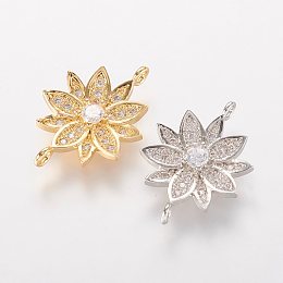 Honeyhandy Brass Micro Pave Cubic Zirconia Links, Flower, Mixed Color, 20.5x14x3.5mm, Hole: 1mm