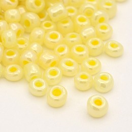 Honeyhandy 8/0 Ceylon Round Glass Seed Beads, Champagne Yellow, Size: about 3mm in diameter, hole:1mm, about 1101pcs/50g