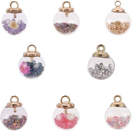 Glass Ball Pendants, with CCB Plastic Findings and Resin Rhinestones, Colorful, 16pcs/set