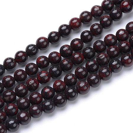 Arricraft Natural Bloodstone Beads Strands, Heliotrope Stone Beads, Round, 6mm, Hole: 1mm, about 60~63pcs/strand, 15.7 inches