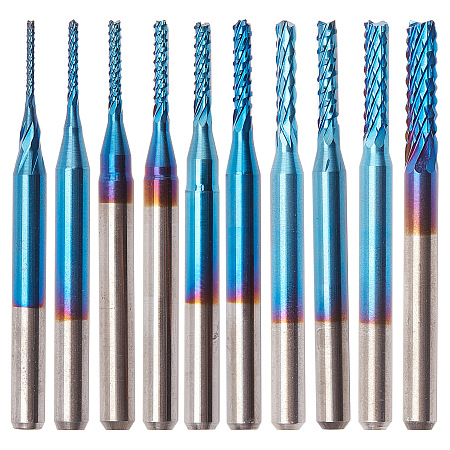 GORGECRAFT Alloy Shank Tungsten Rotary Carving Bit, for Woodworking, Engraving, Drilling, Carving Sets, with Plaetic Box, Blue, 37~38x3mm; 10pcs/set