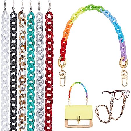 Pandahall Elite 7 Strands Acrylic Curb Chain Marble Texture Glasses Chain Purse Replacement Chain Handle Twist Linking Chain Quick Link Connectors for Sunglasses Lanyard Shoe Chain Women Men, 30.7”